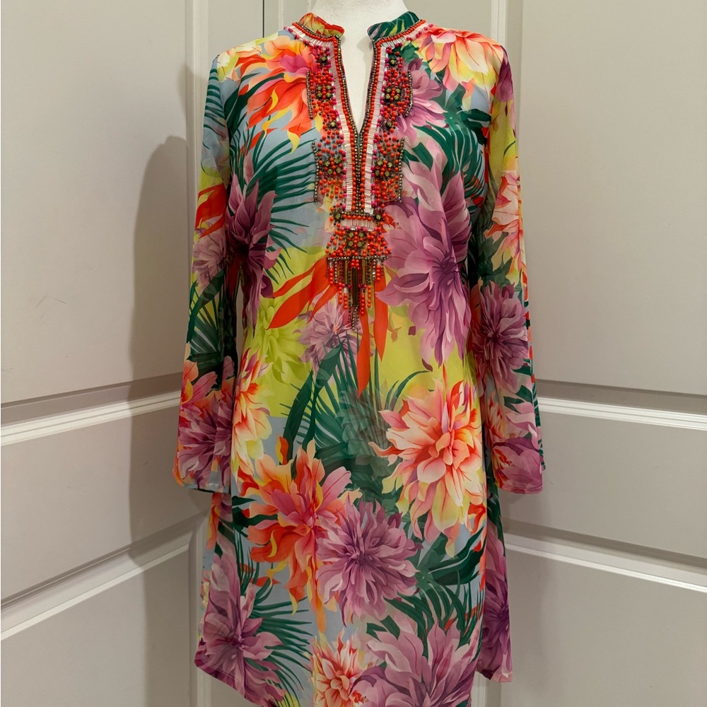 BOSTON PROPER dress, Floral Tunic Travel Paradise size M